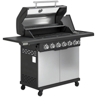 Outsunny 6+1 Burner Gas BBQ Grill, Outdoor Barbecue Trolley with Wheels, Warming Rack, Thermometer, Bottle Opener, Silver Tone