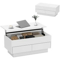 HOMCOM Masă de cafea rabatabilă, masă de salon cu compartiment ascuns și 2 sertare, 100 x 50 x 44 cm, blanc(m-8)