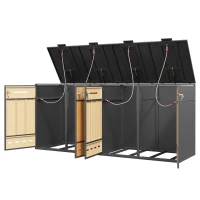 Mülltonnenbox mit Klappdeckeln und frontöffnenden Türen, für 4×120–240 l , 264x84.5x118 cm, Grau+Naturfarbe(m-7)