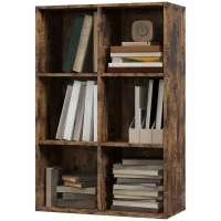 HOMCOM Estante de 3 Níveis Prateleira para Livros com 6 Cubos de Arrumação para Escritório 65,5x30x97,5 cm Castanho Rústico(m-11)