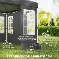 Outsunny Tenda Dobrável 3x3 m Pop-up com UPF50+, 4 Laterais Removíveis, Altura Ajustável e Bolsa de Transporte - Cinzento Escuro(m-6)