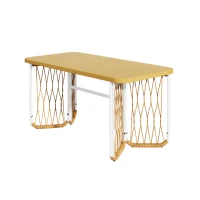 Modernes 7-teiliges Gartenmöbel-Set, weißes Eisengestell mit geflochtenen Armlehnen, 1 Tisch + 6 Stühle, Beige+Naturfarbe(m-8)