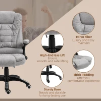 Vinsetto Massage Recliner Chair Heated Office Chair with Six Massage Points Microfiber Cloth 360° Swivel Wheels Grey(m-9)