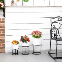 Outsunny Supports de Pots de Fleurs Design - Supports à Plantes - Lot de 3 avec Pots de Fleurs - métal époxy Noir et Blanc(m-10)