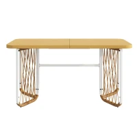 Modernes 7-teiliges Gartenmöbel-Set, weißes Eisengestell mit geflochtenen Armlehnen, 1 Tisch + 6 Stühle, Beige+Naturfarbe(m-7)