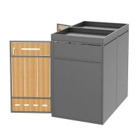 Doppel-Mülltonnenbox, 2‑fach Abfalltrennsystem, 132x80x124 cm, Grau+Naturfarbe(m-8)