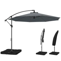 Outsunny 3m Overhanging Parasol, with Base, Weights and Cover - Dark Grey(m-10)