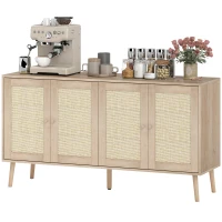 HOMCOM Bufet pentru living, mobilier de depozitare cu uși cu împletitură (cannage) și poliță reglabilă 140 x 40 x 75 cm, aspect lemn natural(m-7)