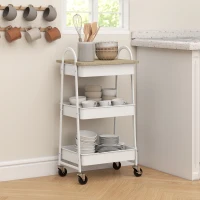 HOMCOM Cărucior pentru bucătărie, cărucior de servire cu 3 nivele, blat superior, coșuri, mânere, 45 x 32 x 77,5 cm stejar(m-6)