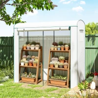 Outsunny Mini Greenhouse, Garden Tomato Growhouse with Roll-Up Door and 2 Mesh Windows, PE Cover, 200 x 75 x 188 cm, White(m-9)