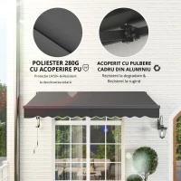 Outsunny Pergolă cu Prindere Fără șuruburi cu Manivelă Electrică, Ajustabilă în Înălțime, 300 cm Lățime Gri Închis(m-5)