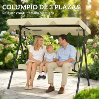 Outsunny Balancín de Jardín Exterior Columpio de 3 Plazas con Toldo Ajustable y Marco de Acero 172x118x153 cm Beige(m-6)