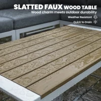 Outsunny 6 Seater Metal Garden Furniture Corner Sofa Set with 3 Loveseats, Faux Wood Table, Texteline Seat, Cushions, White(m-7)