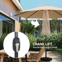 Outsunny 2.7 m Garden Parasol Umbrella with Cross Base and Sandbag, Retractable Ribs, Outdoor Table Market Umbrella, Khaki(m-9)