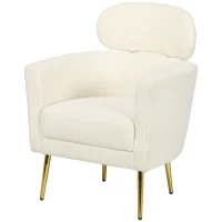 HOMCOM Fotoliu de living cu tetieră detașabilă, fotoliu crapaud din pluș teddy, picioare metalice, 71 x 65 x 90 cm, crem(m-7)