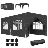 Outsunny Tonelă pliabilă 3 x 6 m Pop-Up, UPF50+ Înălțime reglabilă, cu sac de transport și saci de nisip, gri închis(m-1)