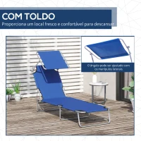 Outsunny Espreguiçadeira de Jardim Dobrável com Toldo e Encosto Reclinável para Jardim Terraço Campismo 187x58x36cm Azul(m-6)