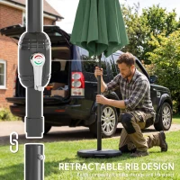 Outsunny 2.7 m Garden Parasol Umbrella with Cross Base and Sandbag, Retractable Ribs, Outdoor Table Market Umbrella, Green(m-5)
