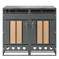 Mülltonnenbox mit hydraulischem Klappdeckel, abschließbaren Türen und zwei Fächern, 132x80x118,5 cm, Grau+Naturfarbe(m-1)