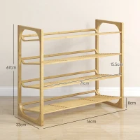 HOMCOM Etajeră pentru pantofi cu 4 niveluri, depozitare 12 perechi cu design cu lamele, bambus, 76x33x67cm, lemn natural(m-3)