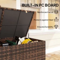 Outsunny 650L Garden Storage Box with 2 Wheels, Rattan Deck Box with Waterproof Zipped Liner, Safe Pneumatic Rods, Mixed Brown(m-6)