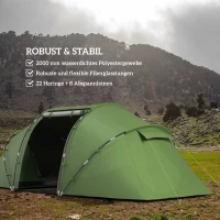 Outsunny Tunnelzelt für 4-6 Personen, Campingzelt mit Tür, Bodenplane, 2000mm wasserdicht Grün(m-5)