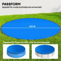 Outsunny Ronde zwembadafdekking Ø 450 cm stof- en waterdicht afdekzeil met bevestigingstouw en spanner voor zomer & winter, Blauw(m-3)