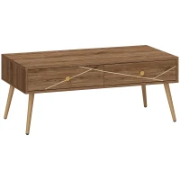 HOMCOM Table basse salon table de salon rectangulaire vaste plateau 2 tiroir pieds fuselés 100 x 50 x 41 cm marron(m-12)