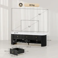 HOMCOM Corp TV 140 cm, pentru televizoare de 165 cm, efect marmură, 3 sertare cu fronturi canelate, 2 rafturi, negru(m-3)