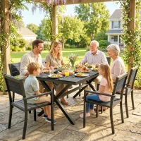 Outsunny Conjunto de Comedor Exterior 7 Piezas para 6 Personas, Mesa y Sillas Apilables con Listones Efecto Madera, Estructura de Aluminio, Gris(m-5)