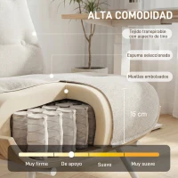 HOMCOM Butaca de Salón Tapizada en Lino con Asiento Acolchado Soporte con Listones Estructura de Acero Crema(m-4)
