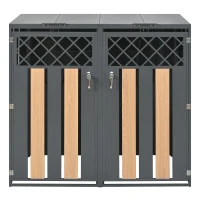 Mülltonnenbox mit hydraulischem Klappdeckel und abschließbarer Front, zwei getrennte Fächer, 132x80x118,5 cm, Grau+Naturfarbe(m-1)