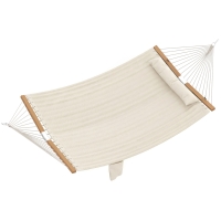 Outsunny Hamaca Acolchada de Jardín Portátil con Almohada Desmontable Bolsillo para Revistas Marco de Madera 325x140 cm Crema