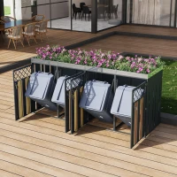 Abschließbare Mülltonnenbox, für 4 Standardtonnen mit integriertem Blumentrog, 264x80x124.5 cm, Grau+Naturfarbe(m-4)