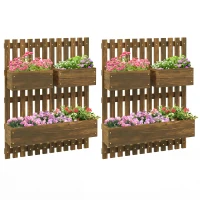 Outsunny Set of 2 Wall-mounted Wooden Garden Planters with Trellis, Drainage Holes and Movable Planter Boxes, Wall Raised Garden Bed for Patio, Carbonised(m-1)