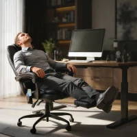 HOMCOM Fauteuil de bureau direction massant chauffant hauteur réglable dossier inclinable repose-pied + coussin lombaires intégrés revêtement synthétique noir(m-9)