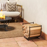 Outsunny Suport pentru lemne curbat robust pentru interior și exterior, cadru metalic, 43 x 33 x 38 cm, negru(m-4)