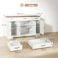 HOMCOM Credenza cucina country con 4 ante fienile, 3 cassetti e ripiani, Bianco(m-3)