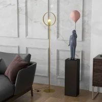 HOMCOM Lampadaire sur pied salon jusqu'à 40W design style art déco anneau en métal doré 28 x 25 x 160 cm doré(m-10)