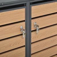 Mülltonnenbox mit hydraulischem Klappdeckel, zwei separaten Fächern und abschließbaren Türen, 132x80x118,5 cm, Grau+Naturfarbe(m-8)