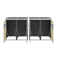 Mülltonnenbox mit integriertem Pflanztrog, vier abschließbare Einzeltüren, 264x80x124,5 cm, Grau+Naturfarbe(m-6)