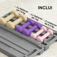 HOMCOM Conjunto de 6 Halteres Hexagonais de 1,5 kg 1 kg e 0,5 kg com Revestimento de PU e Mala 43x18x7,5 cm Multicolor(m-5)