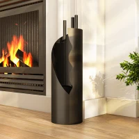 Outsunny Set servitor șemineu 4 piese cu perie, lopată, tisonier și suport, metal 20 x 20 x 65 cm, negru(m-2)