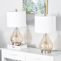 HOMCOM Conjunto de 2 Candeeiros de Mesa com Ecrã de Linho Suporte para Lâmpada E27 Máx. 40 W Ø30x56 cm Branco(m-9)