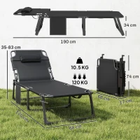 Outsunny Folding Sun Lounger for Garden, 5-Position Oversized Camping Bed Recliner with Cushions, Blue(m-3)