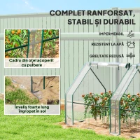 Outsunny Mini Seră de Grădină cu 4 Uși Rulabile și Prelată Extinsă, din Oțel și PE, 360x90x90 cm, Transparentă(m-5)