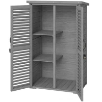 Outsunny Gartenschrank Geräteschuppen aus Holz 2 Einlegeböden Bituminöses Dach Lamellentüren Abschließbar 75 x 50 x 118cm Grau(m-7)