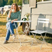 Outsunny Klappbares Bistro-Set für Draußen mit Tisch und 2 Stühlen, Weiß(m-5)