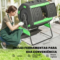 Outsunny Compostador Giratório 200L com Sistema de Ventilação e Base Metálica para Compostagem de Resíduos Orgânicos Verde(m-9)