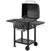 Outsunny Barbecue a Carvão Portátil com Bandeja e Ventilação Ajustável Grelha Grande Prateleiras Laterais Termómetro 112x65x115 cm Preto(m-1)
